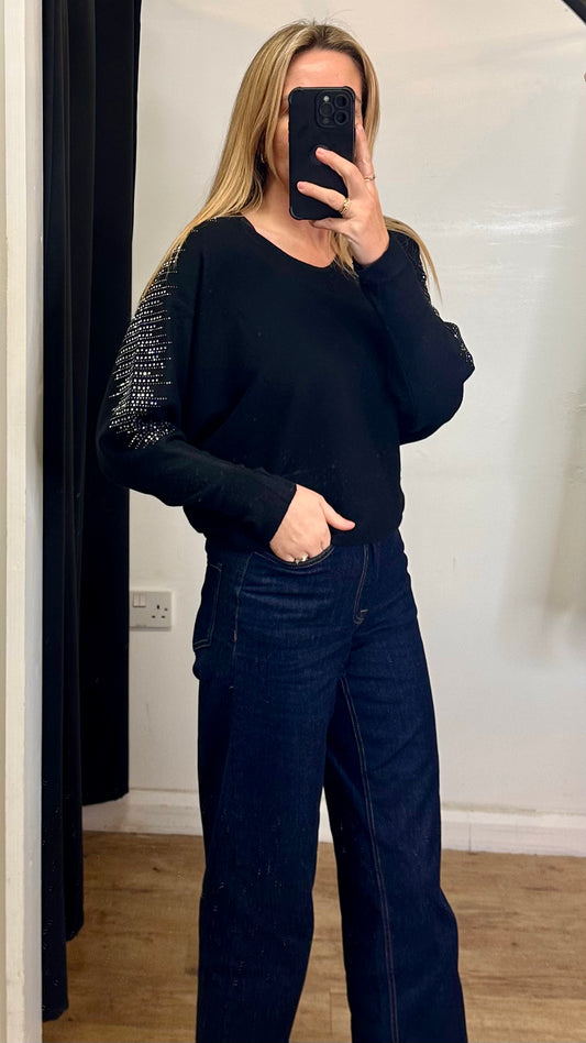 Diamante Batwing Jumper - Black Colour