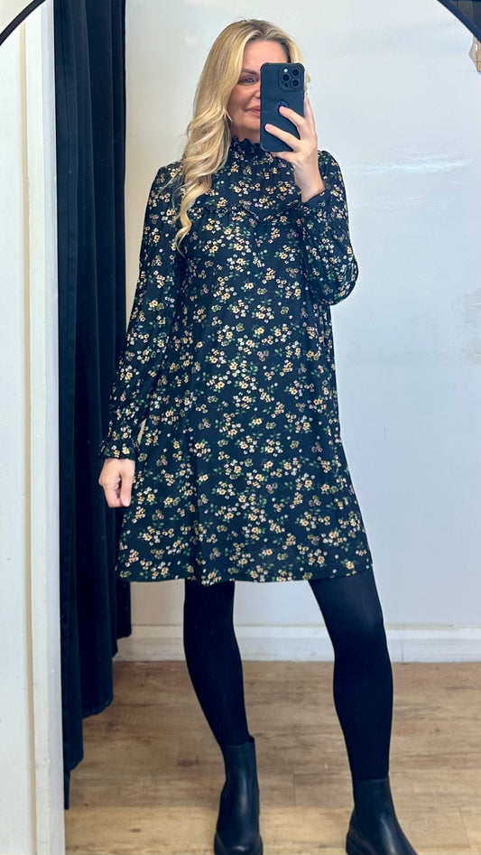 Black Floral Stretch Dress