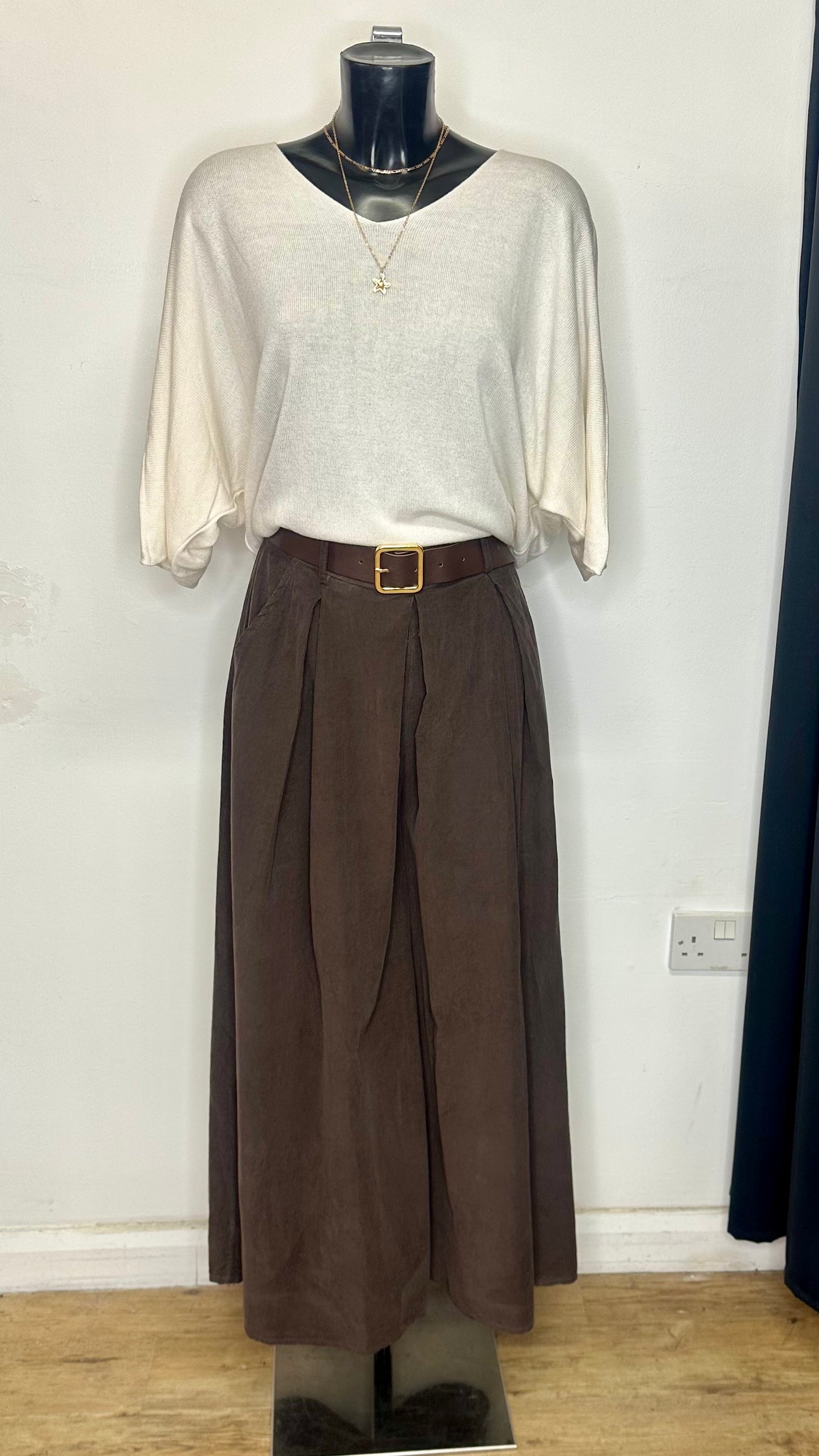 Corduroy Belted Trousers - Chocolate Brown Colour