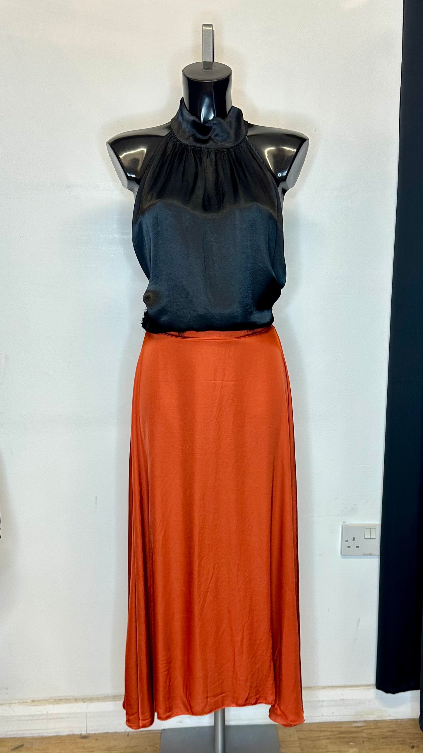 Satin Midi Skirt - Rust Colour