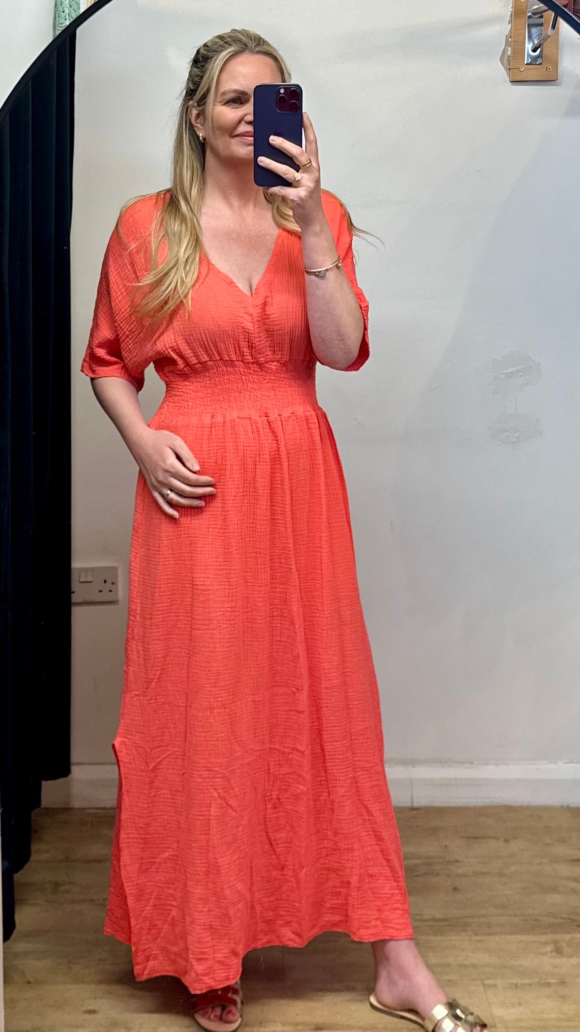Coral cheesecloth maxi dress