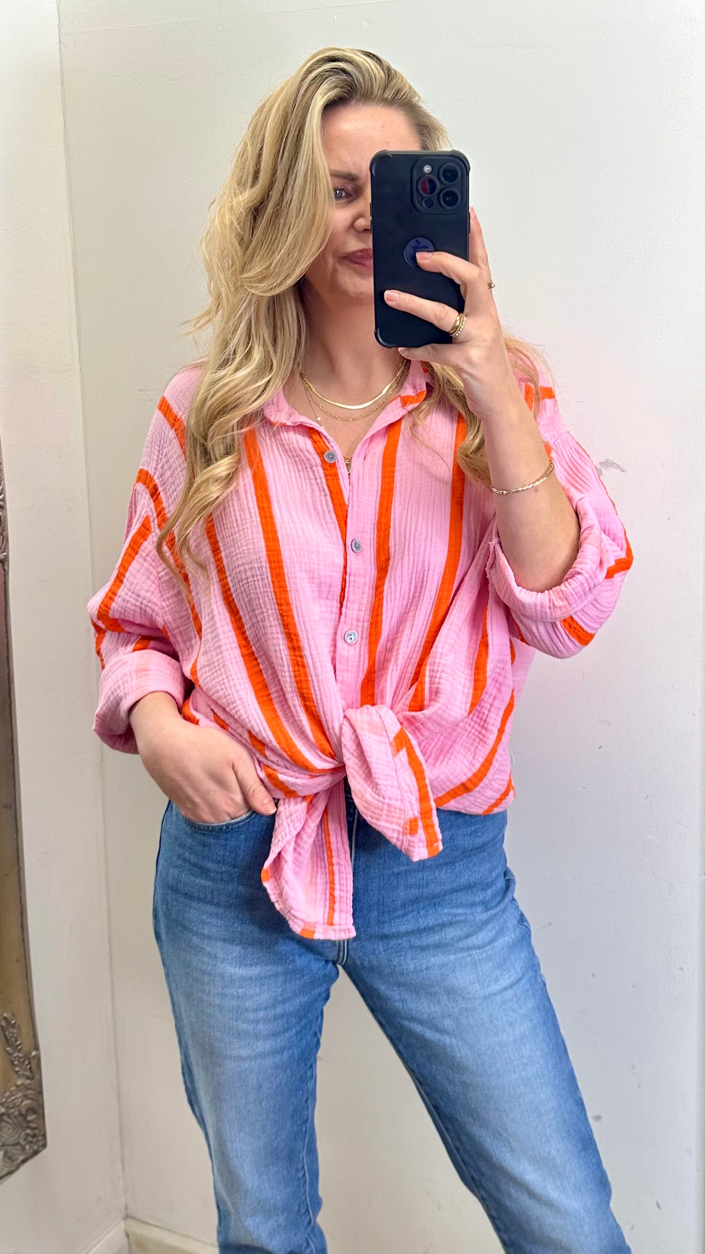 Pink / Orange Stripe Cotton Shirt