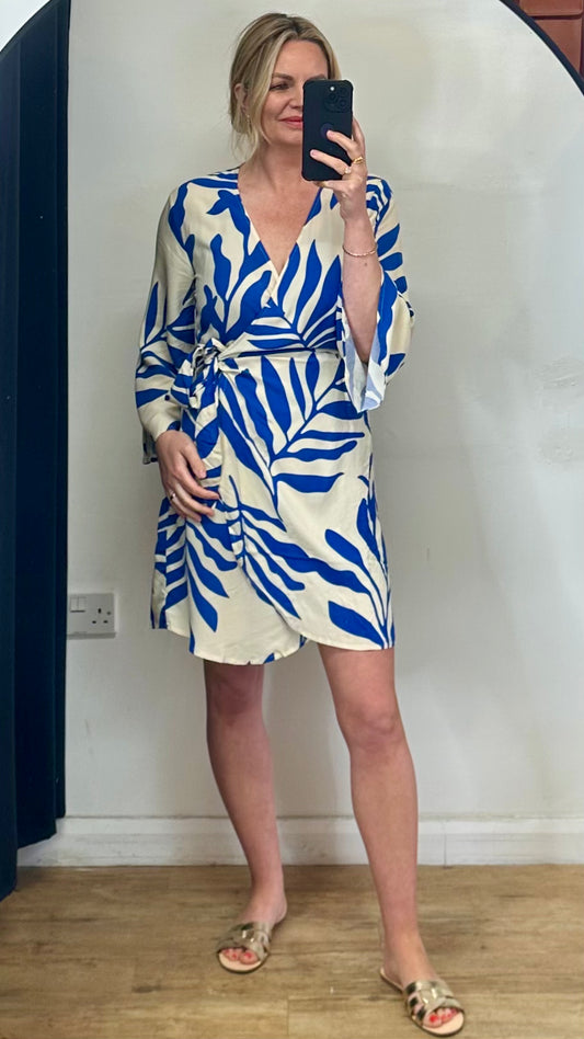 Blue print wrap dress