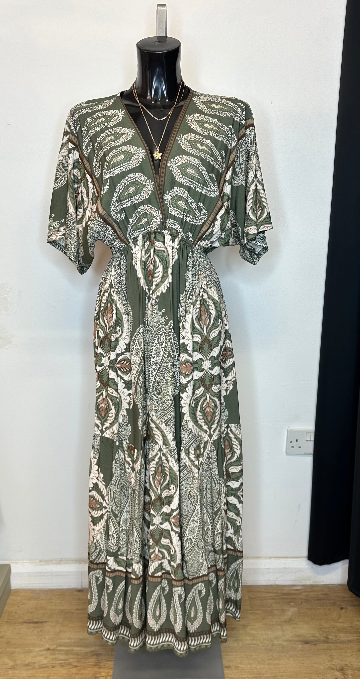 Khaki Print Maxi Dress