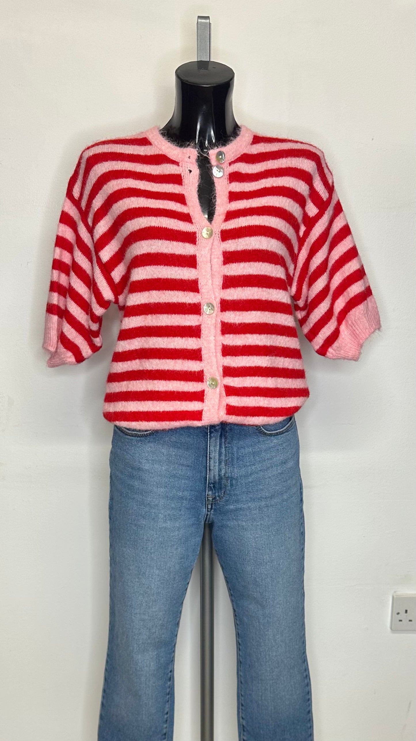 Striped Cardigan - Red / Pink