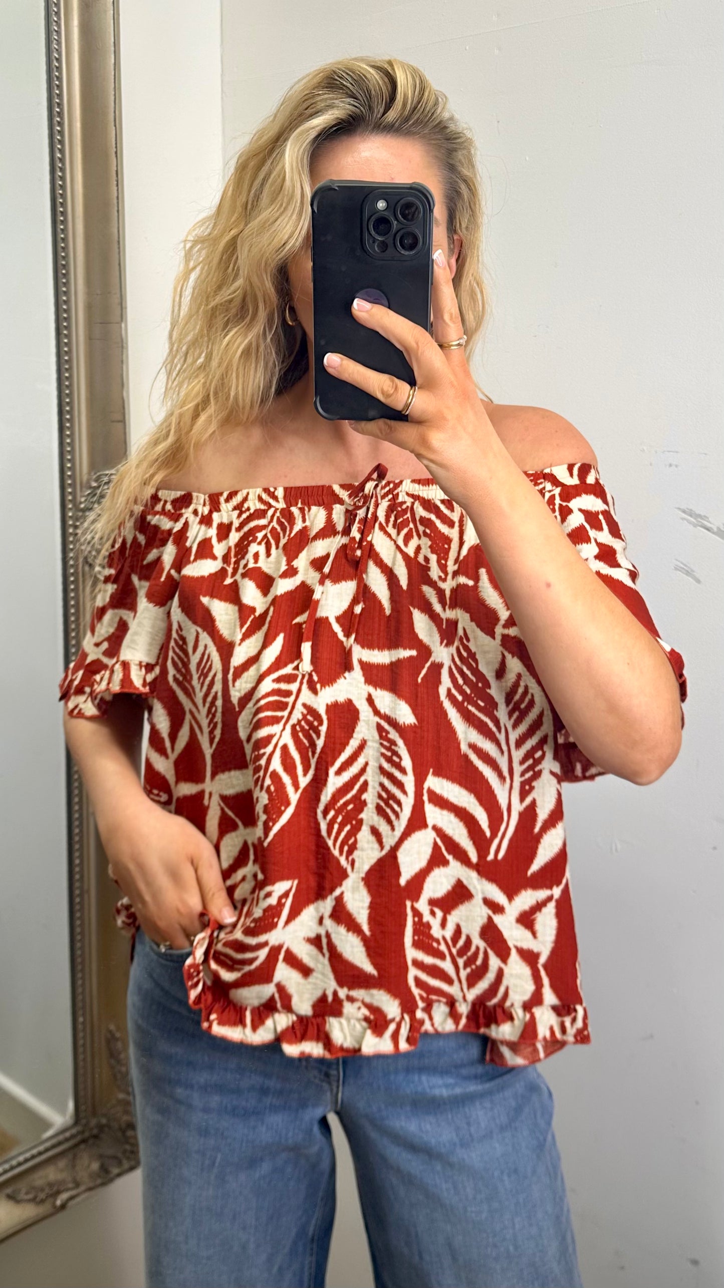 Shoulder / Bardot Top - Rust Pattern