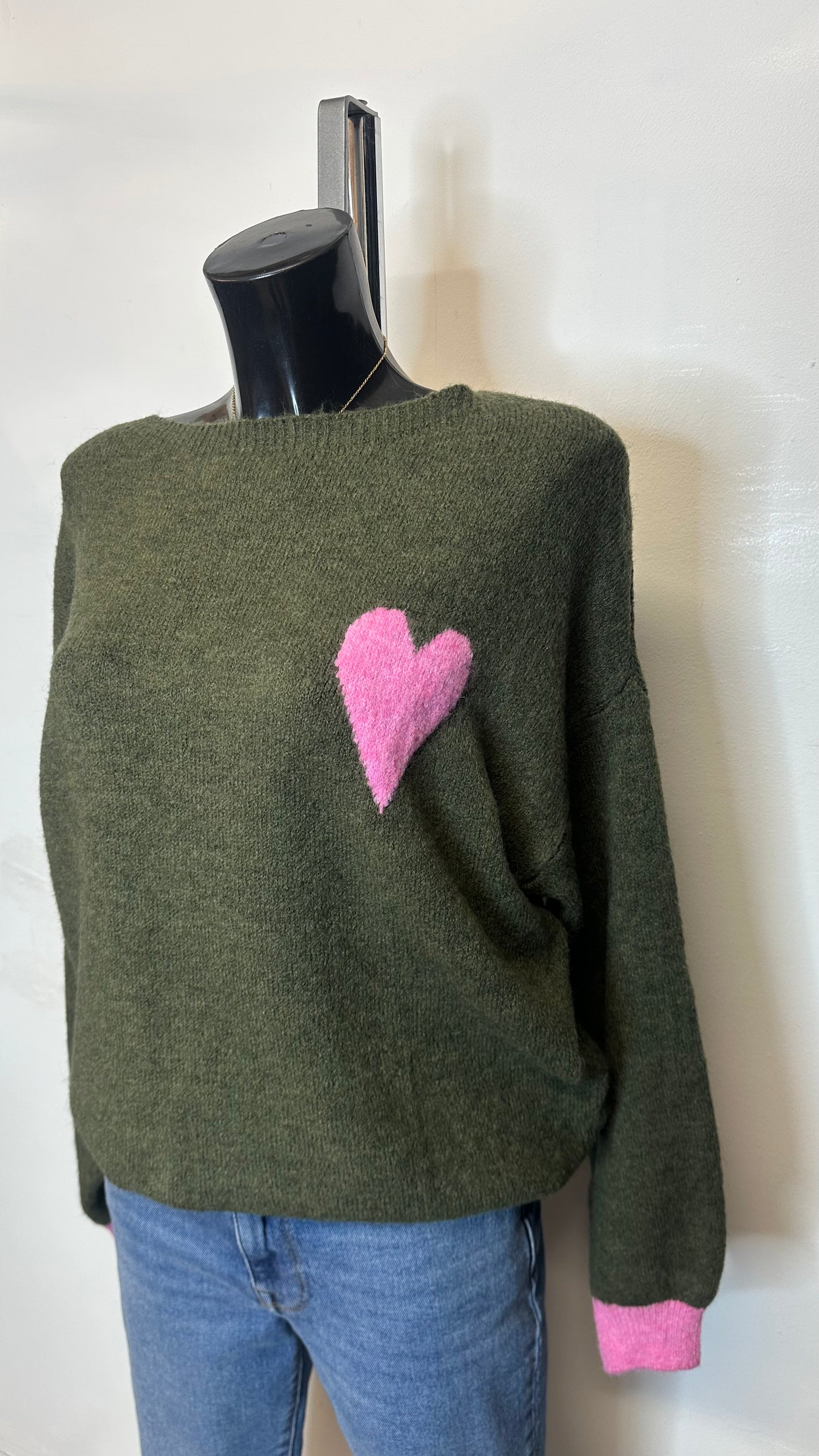 Love Heart Jumper - Khaki Colour