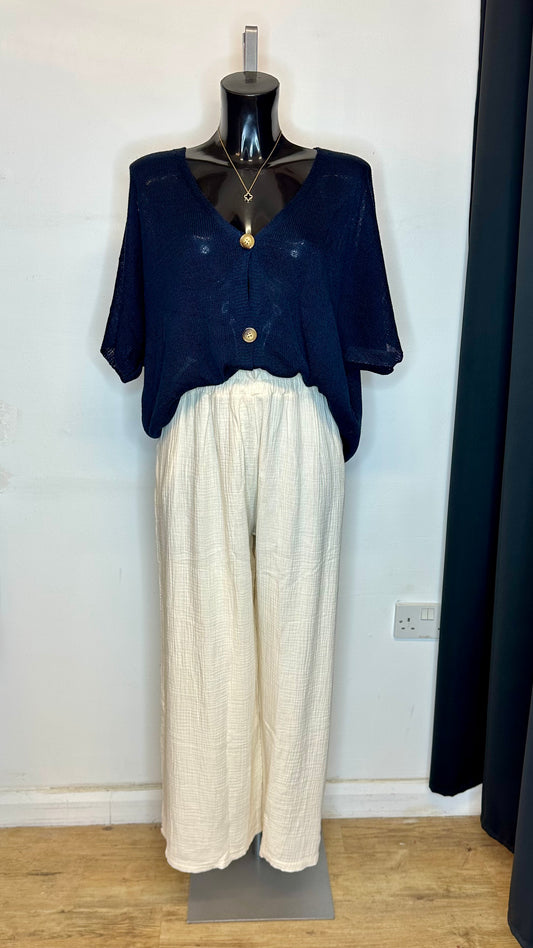 Button Front Sheer Cardigan - Navy Colour