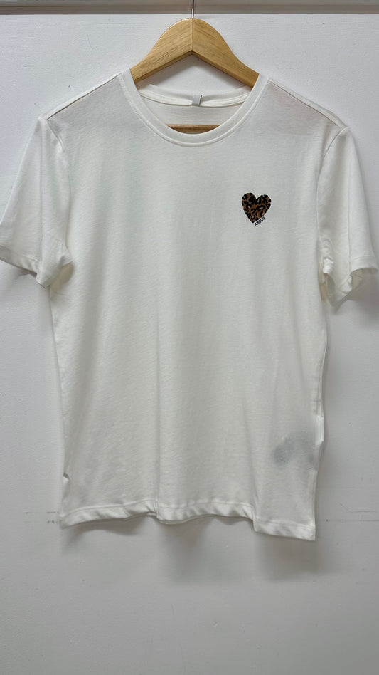 Animal Print Love Heart T-Shirt - White Colour