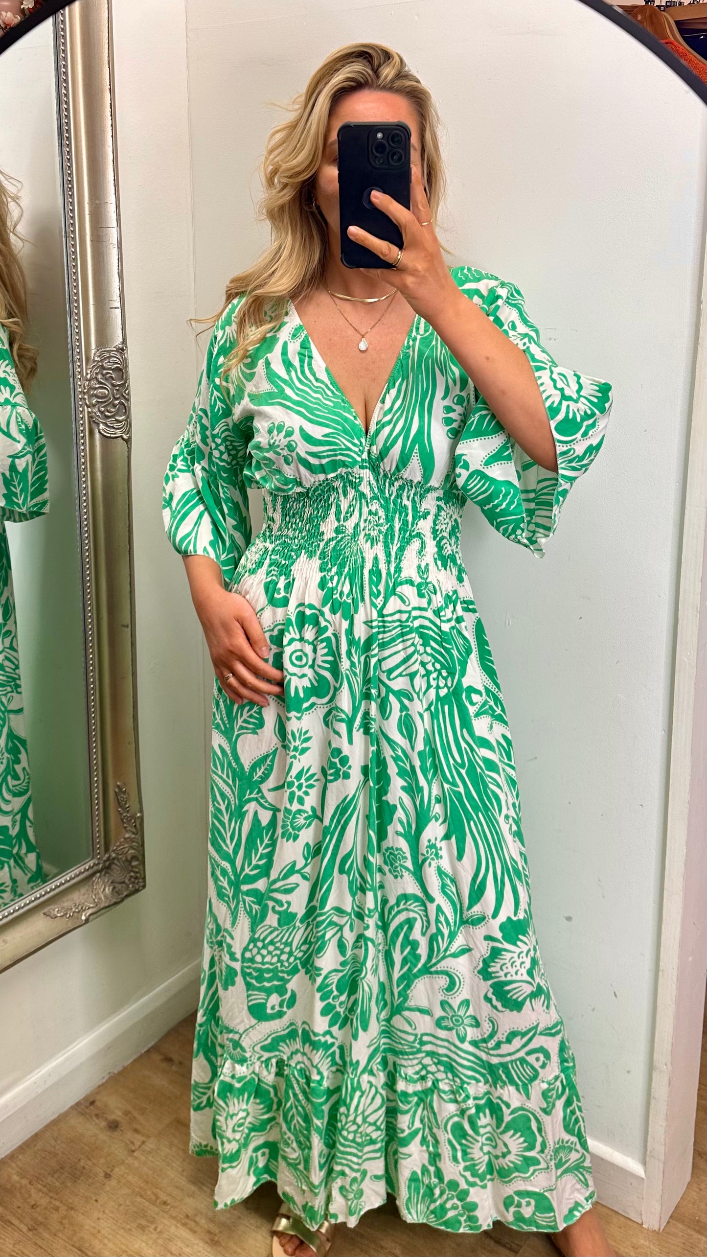 Floral Maxi Dress - Green Colour