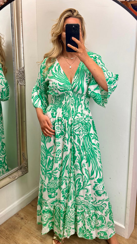 Floral Maxi Dress - Green Colour