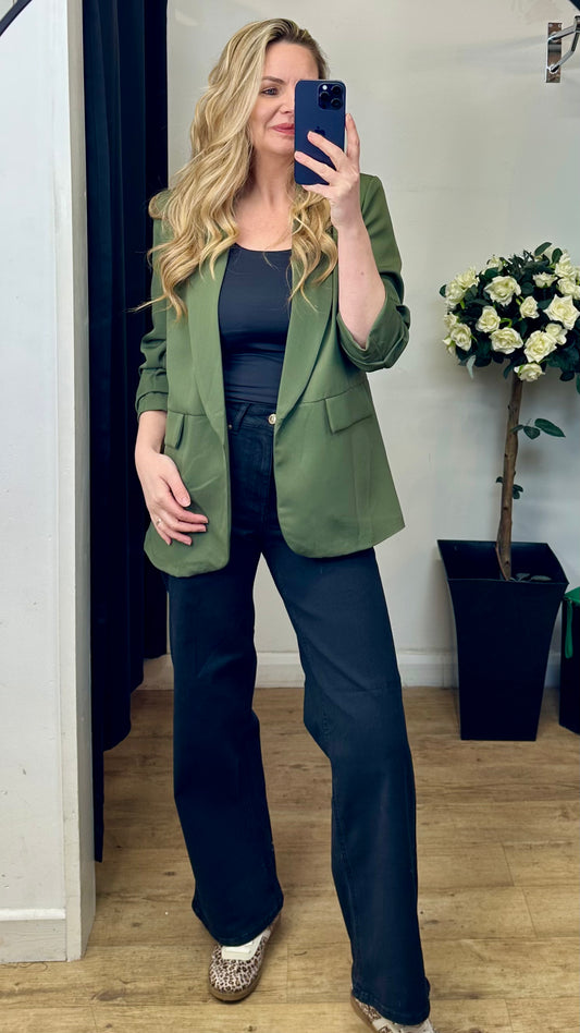 Ruched Sleeve Blazer - Khaki