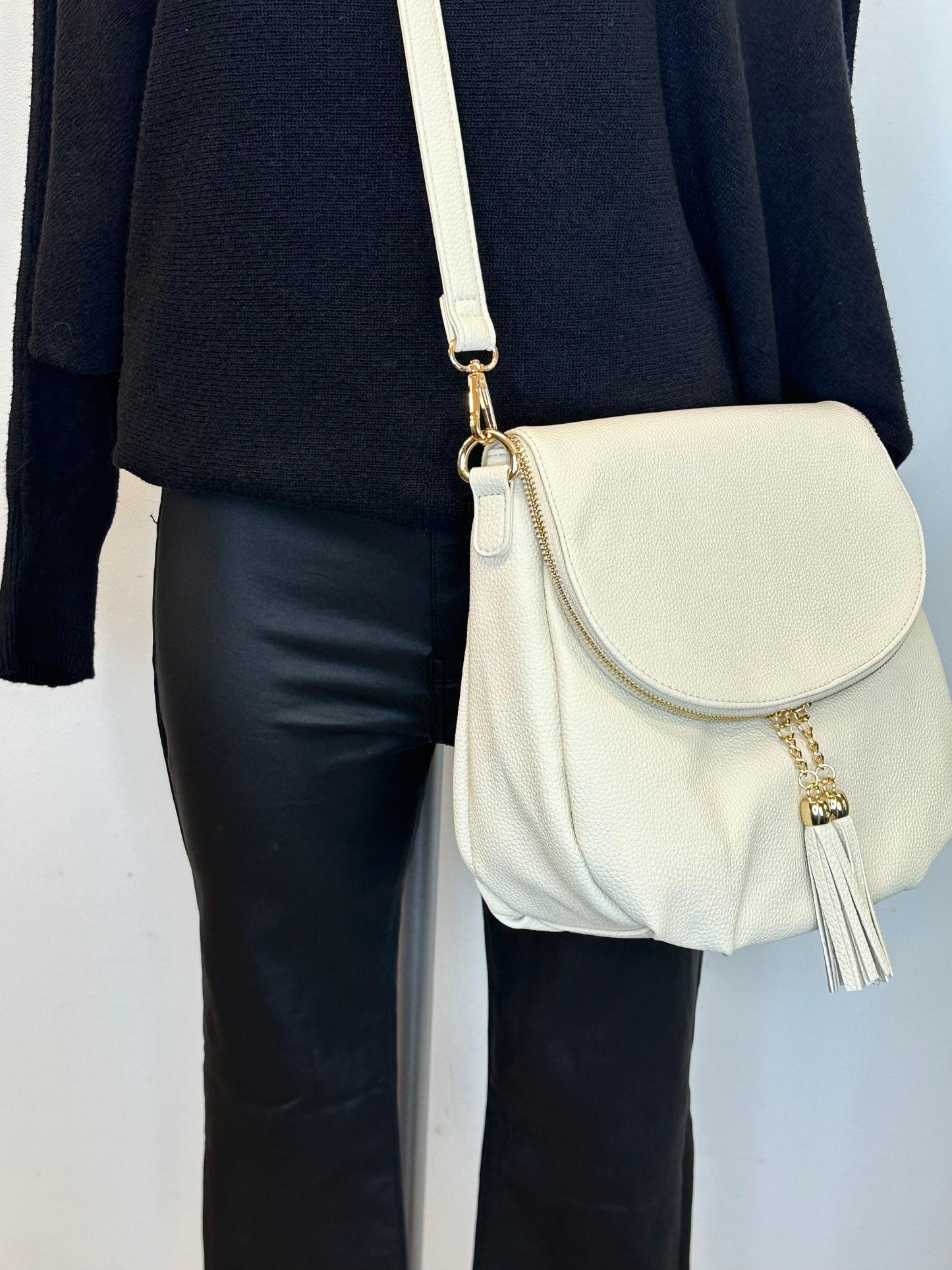 Soft satchel tassel bag - Cream colour