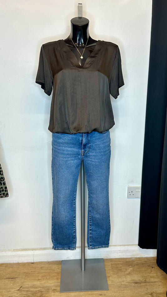 Brown Satin Top - Elasticated Hemline