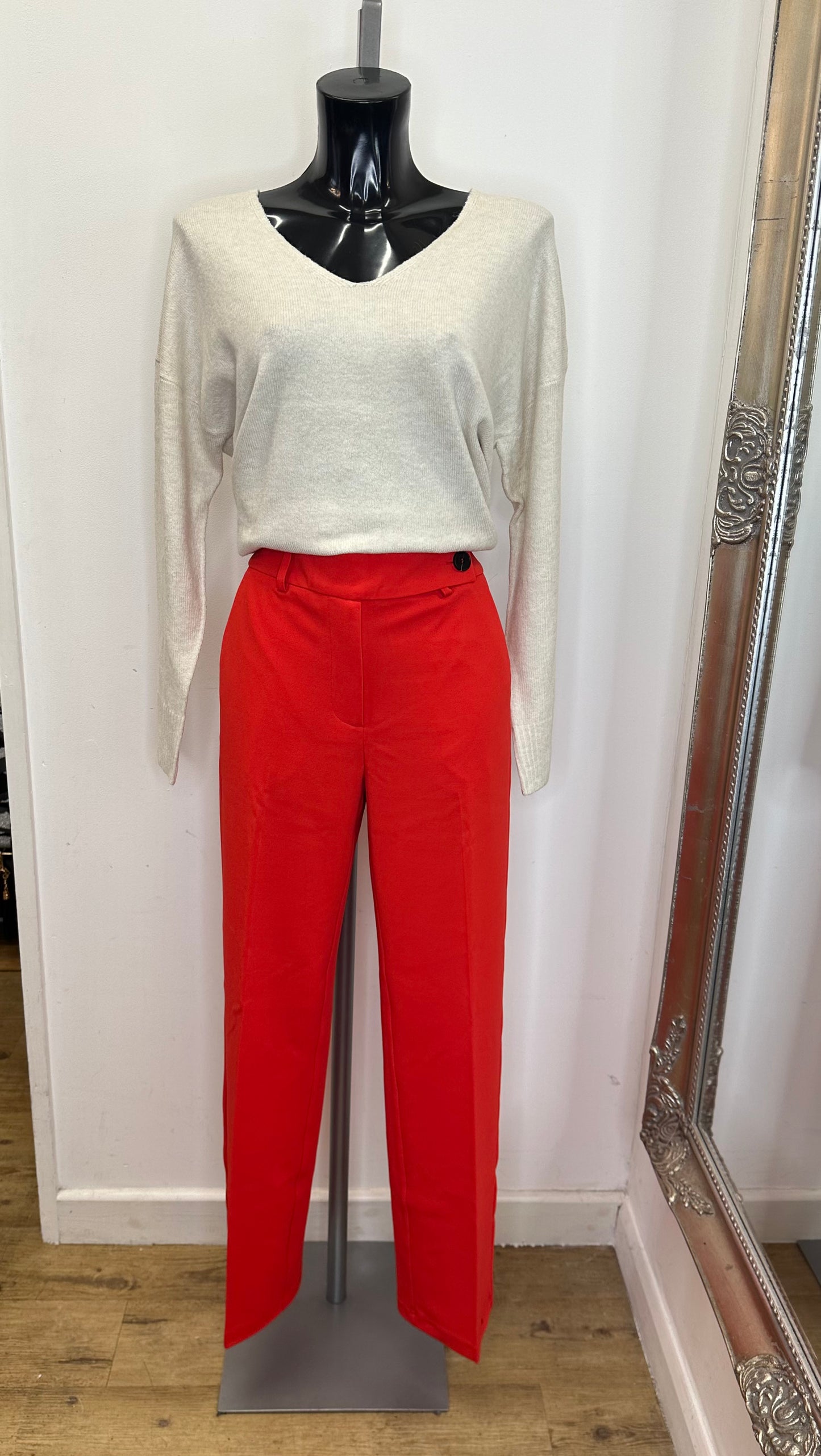 Red high waisted wide leg trouser