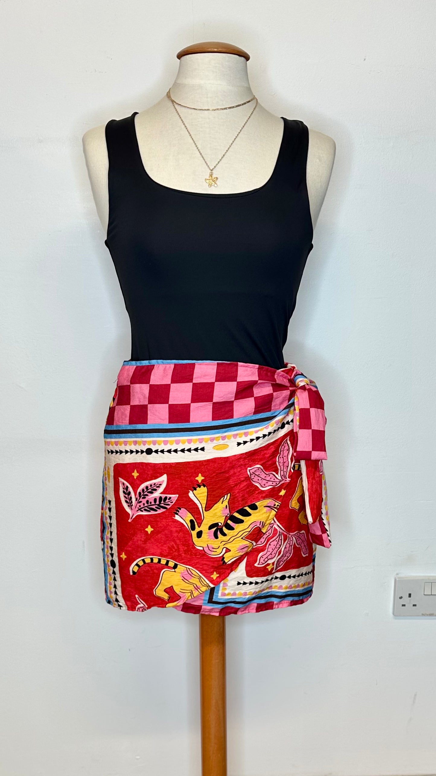 Print Wrap Mini Skirt - Red