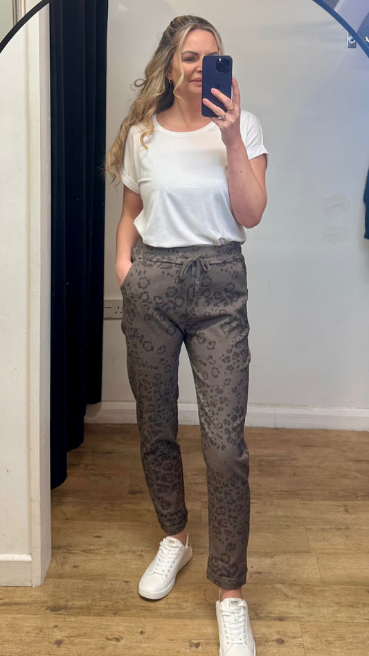 Stone animal print trousers