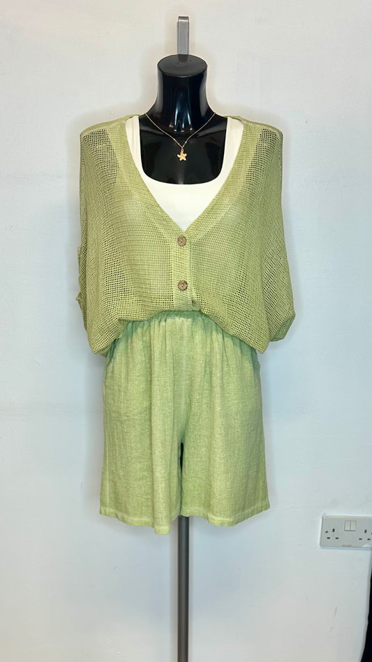 Cotton / Linen Shorts - Pistachio Green Colour