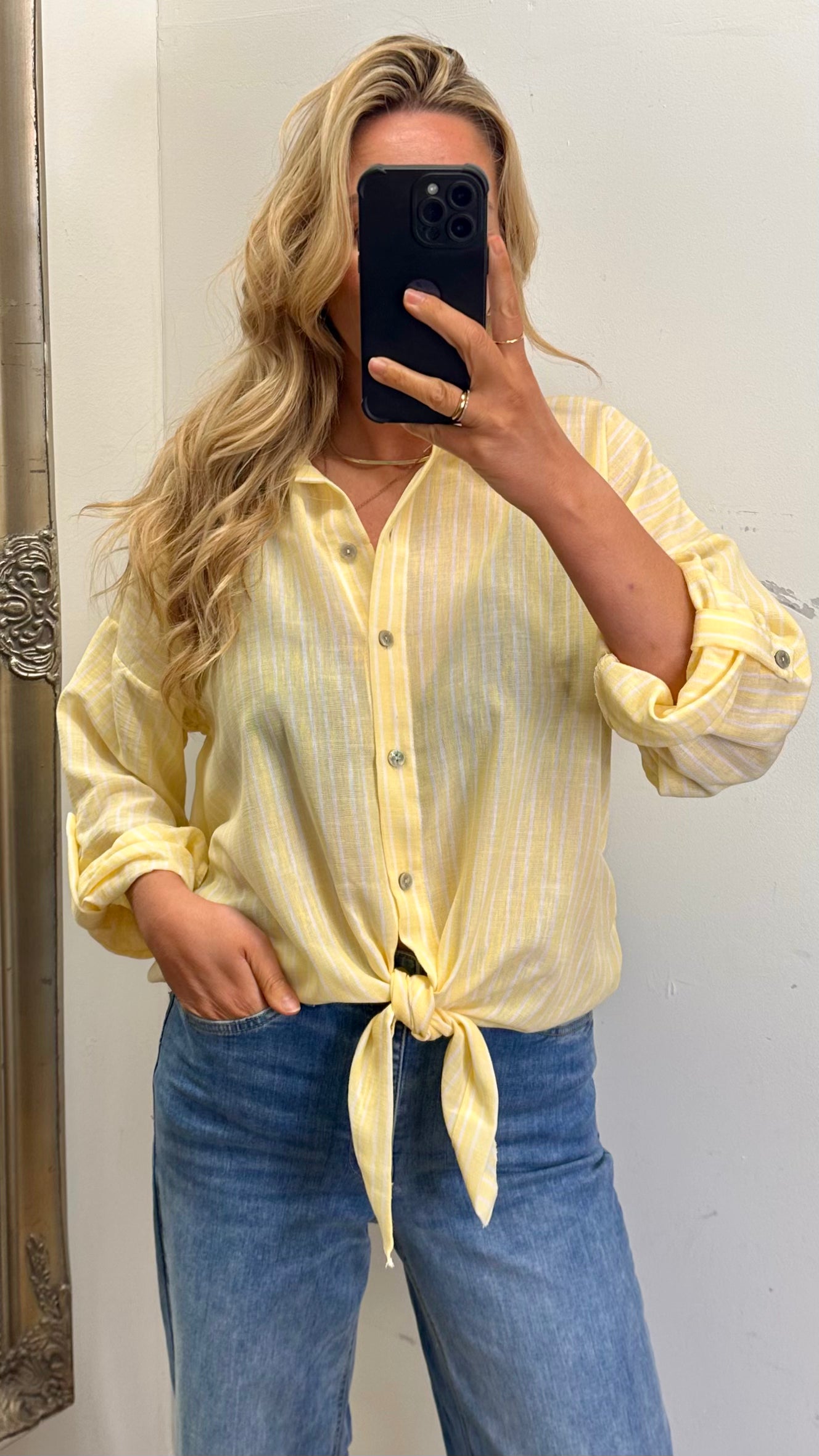 Stripe Tie Shirt - Yellow Colour