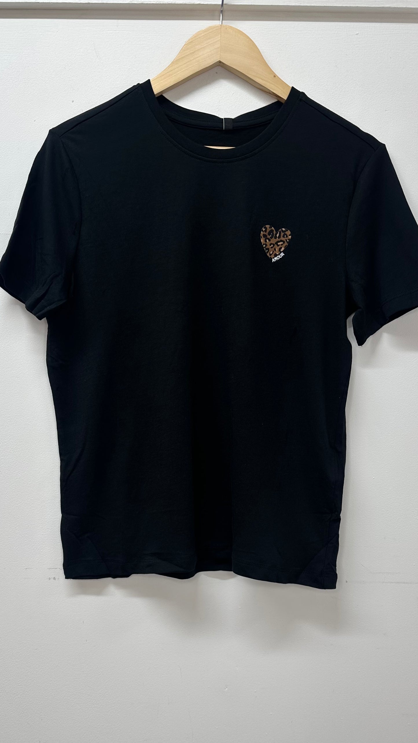 Animal Print Love Heart T-Shirt - Black Colour
