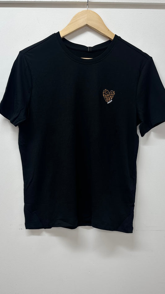 Animal Print Love Heart T-Shirt - Black Colour