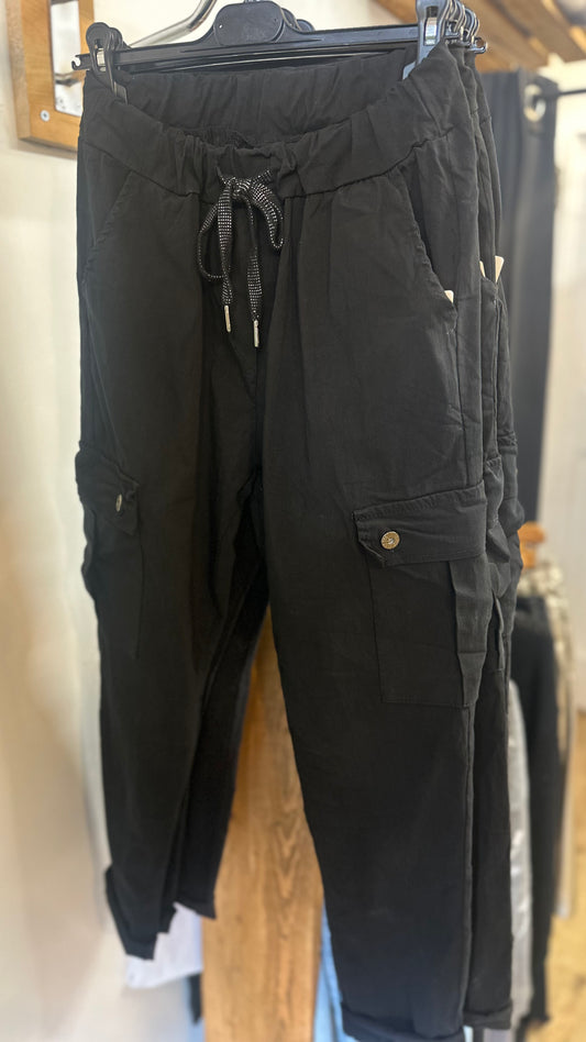 Black cargo trousers