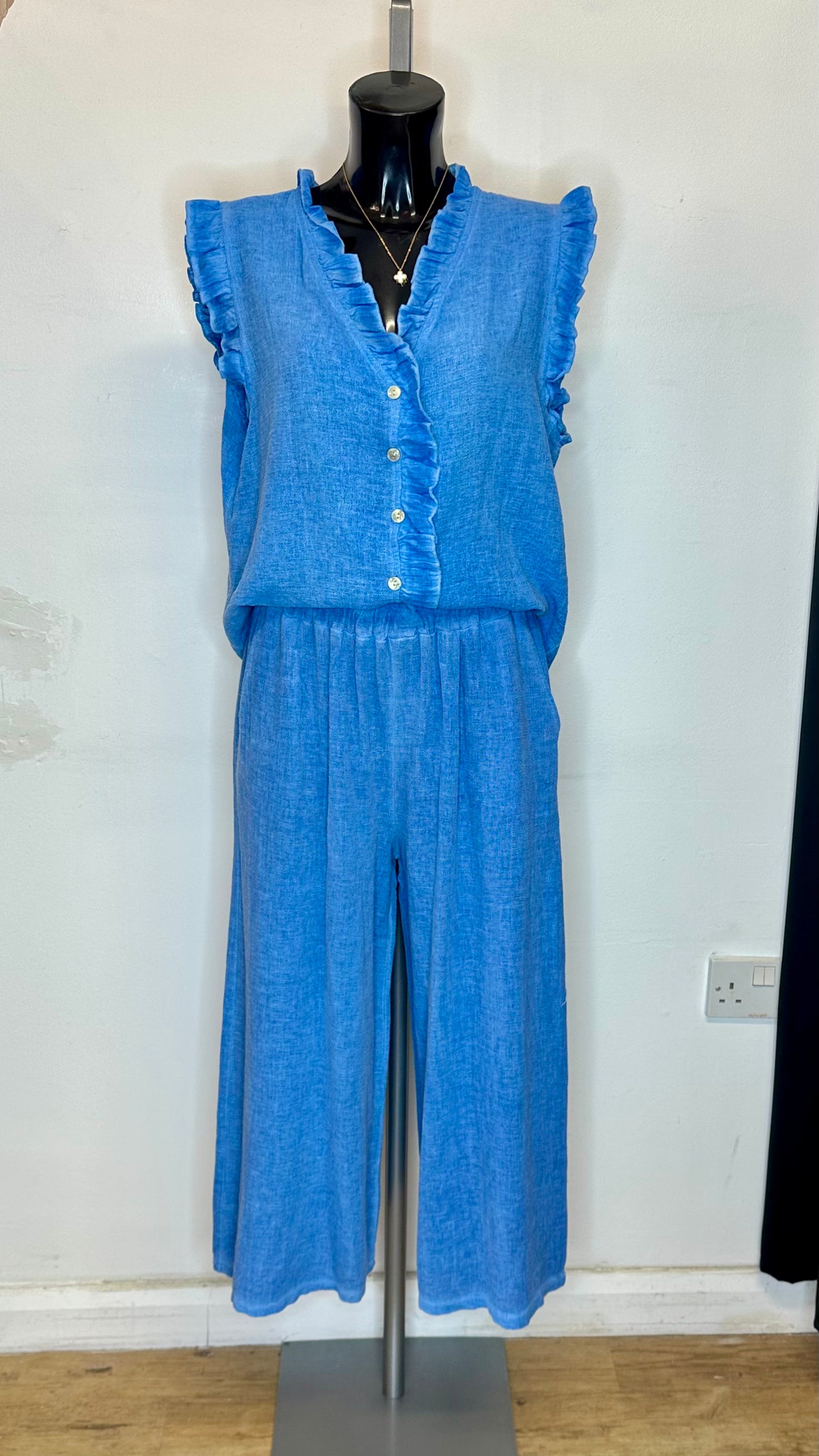 Frill Sleeveless Top - Blue Colour