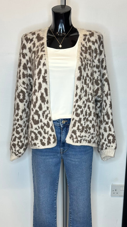 Animal Print Cardigan - Neutral / Brown