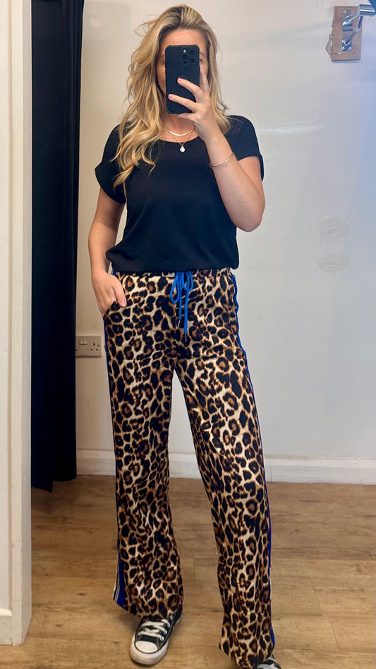 Animal Print Trousers - Blue Side Stripe