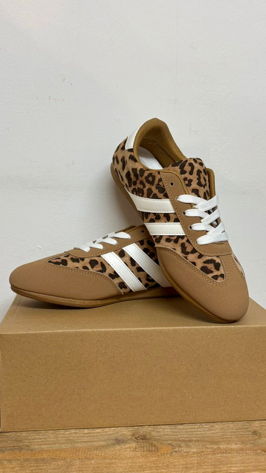 Animal Print Trainers - White Side Stripe