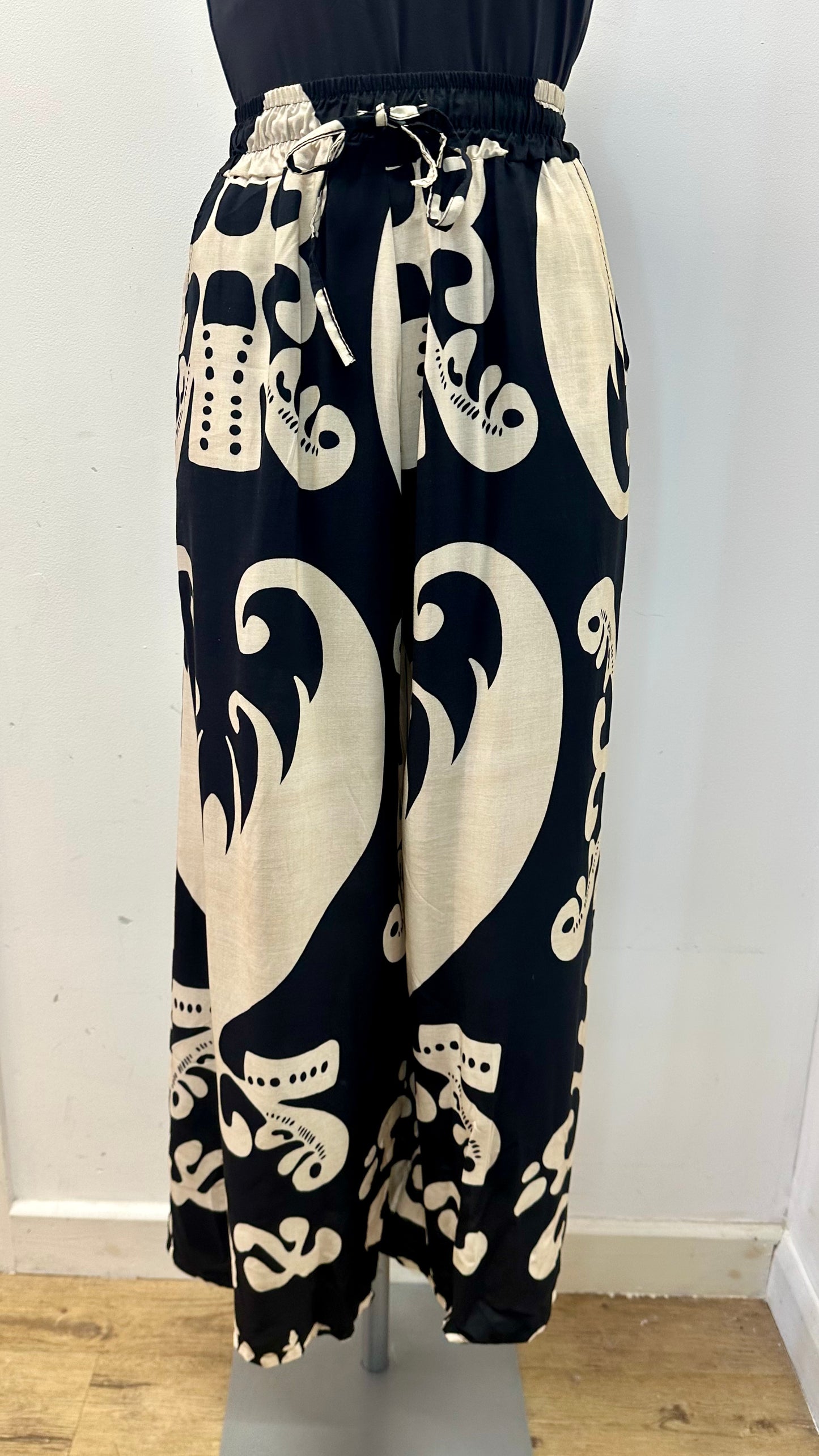 Black Print Wide Leg Trousers