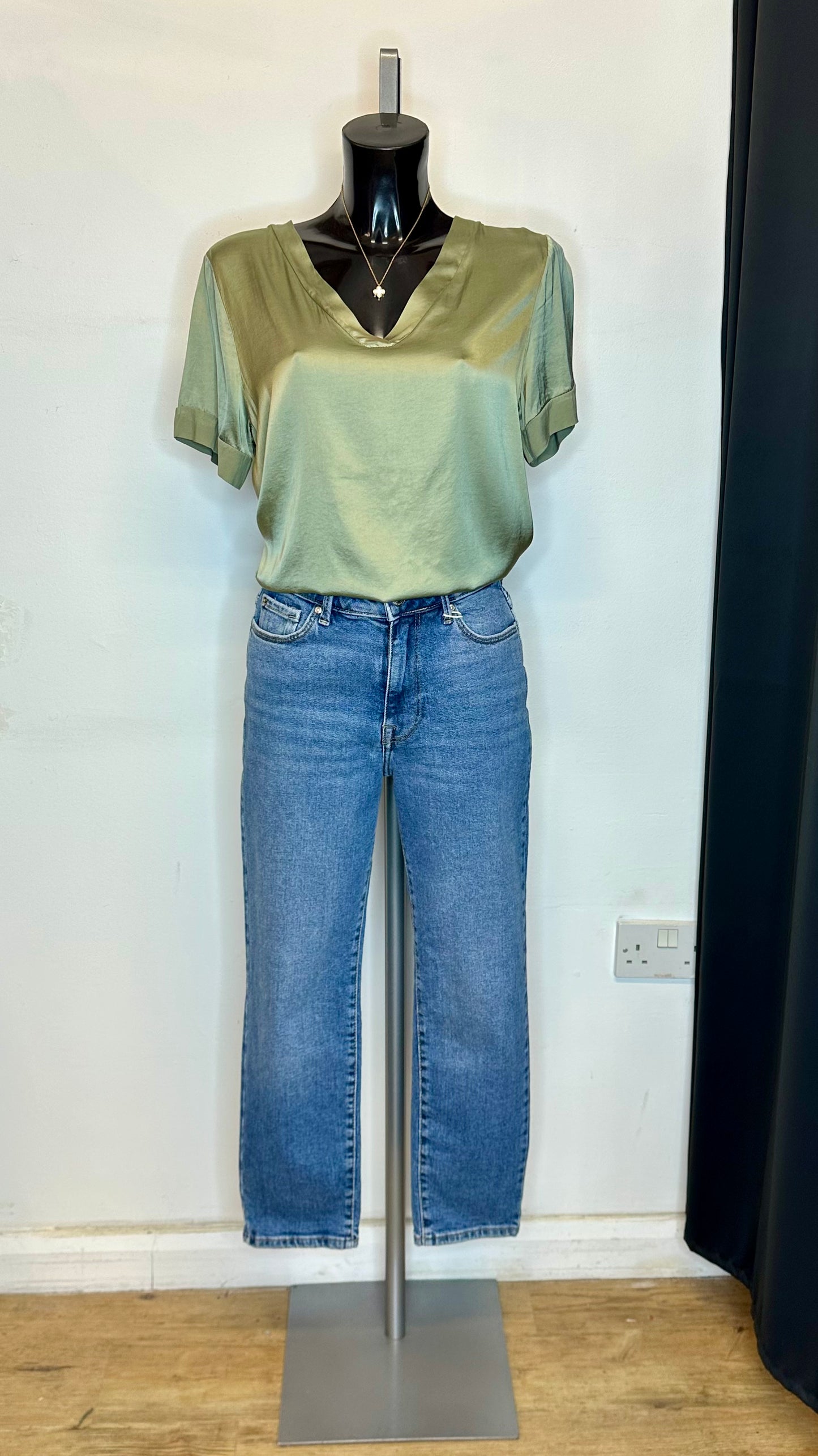 Green Satin Top - Loose Hemline