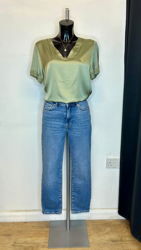 Green Satin Top - Loose Hemline