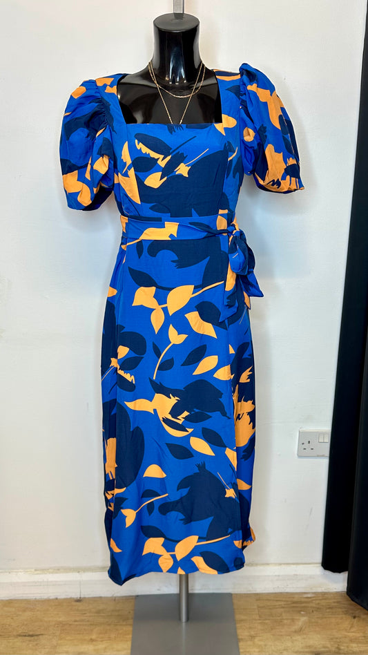 Blue / Orange Print Midi Dress