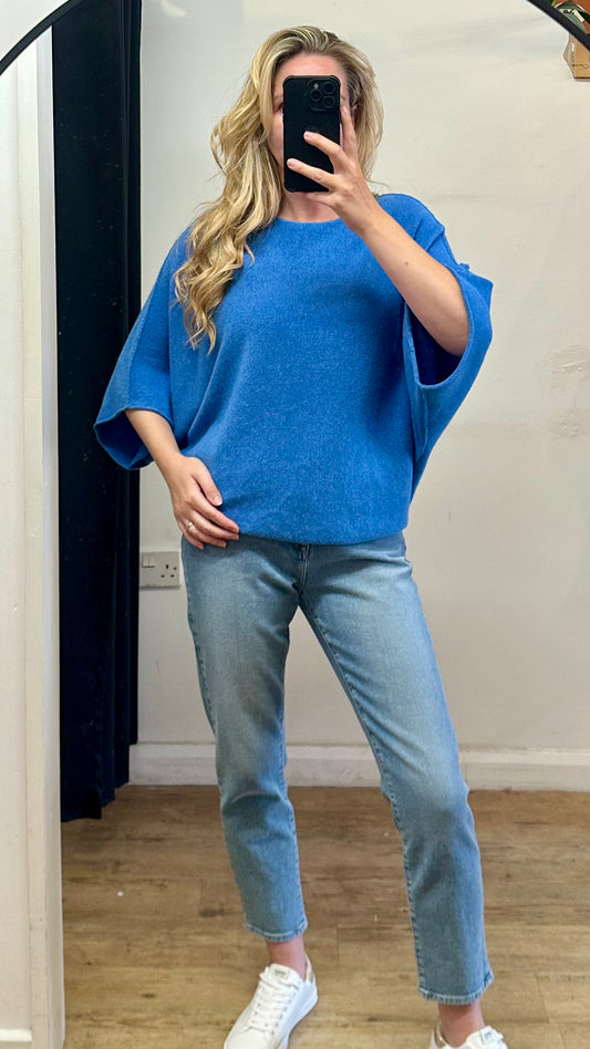 3/4 sleeve batwing soft knit - Blue colour