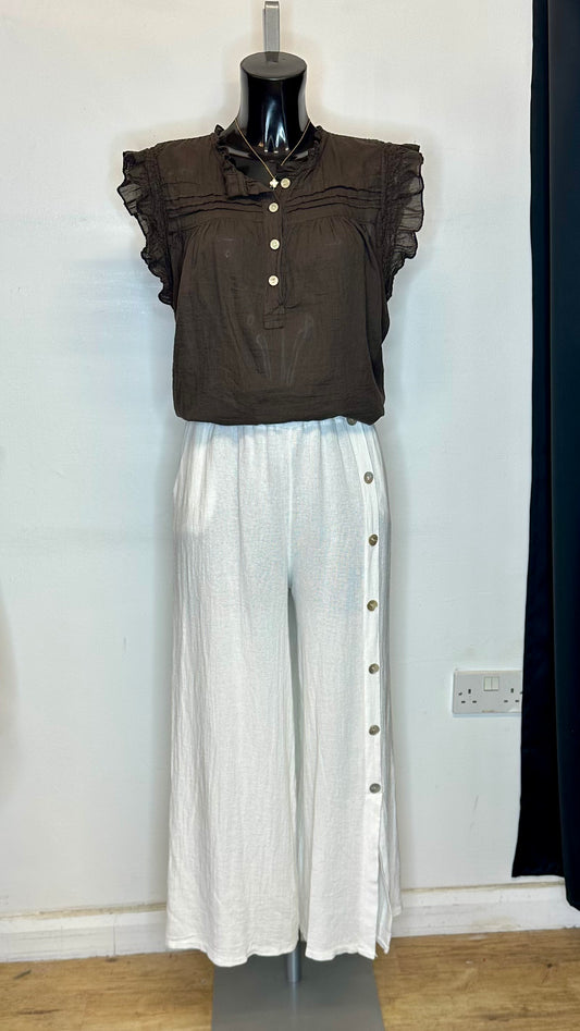 Frill Sleeve Top - Brown Colour