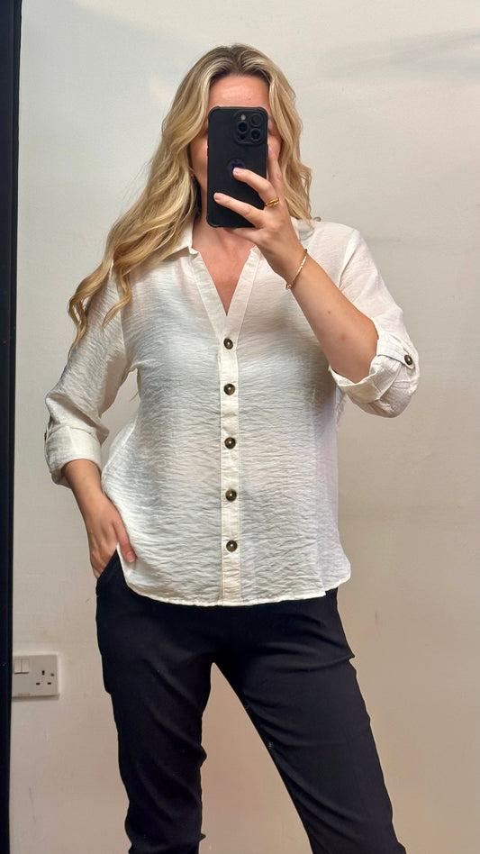 Linen Blend Shirt - Cream Colour