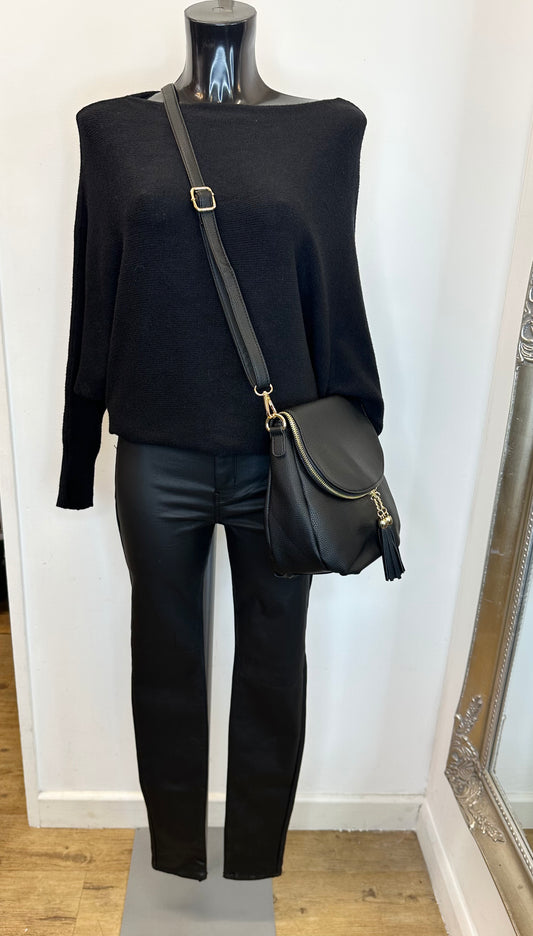 Soft satchel tassel bag - Black colour