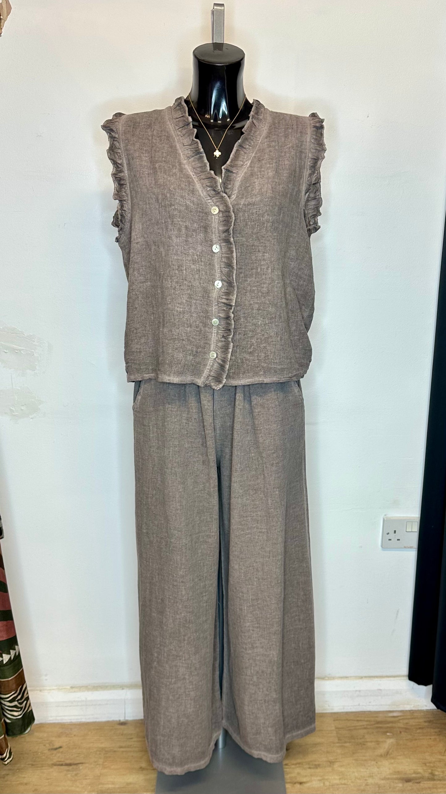 Frill Sleeveless Top - Mocha
