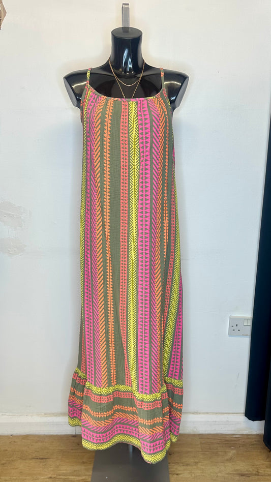 Aztec Summer Maxi Dress - Khaki Colour
