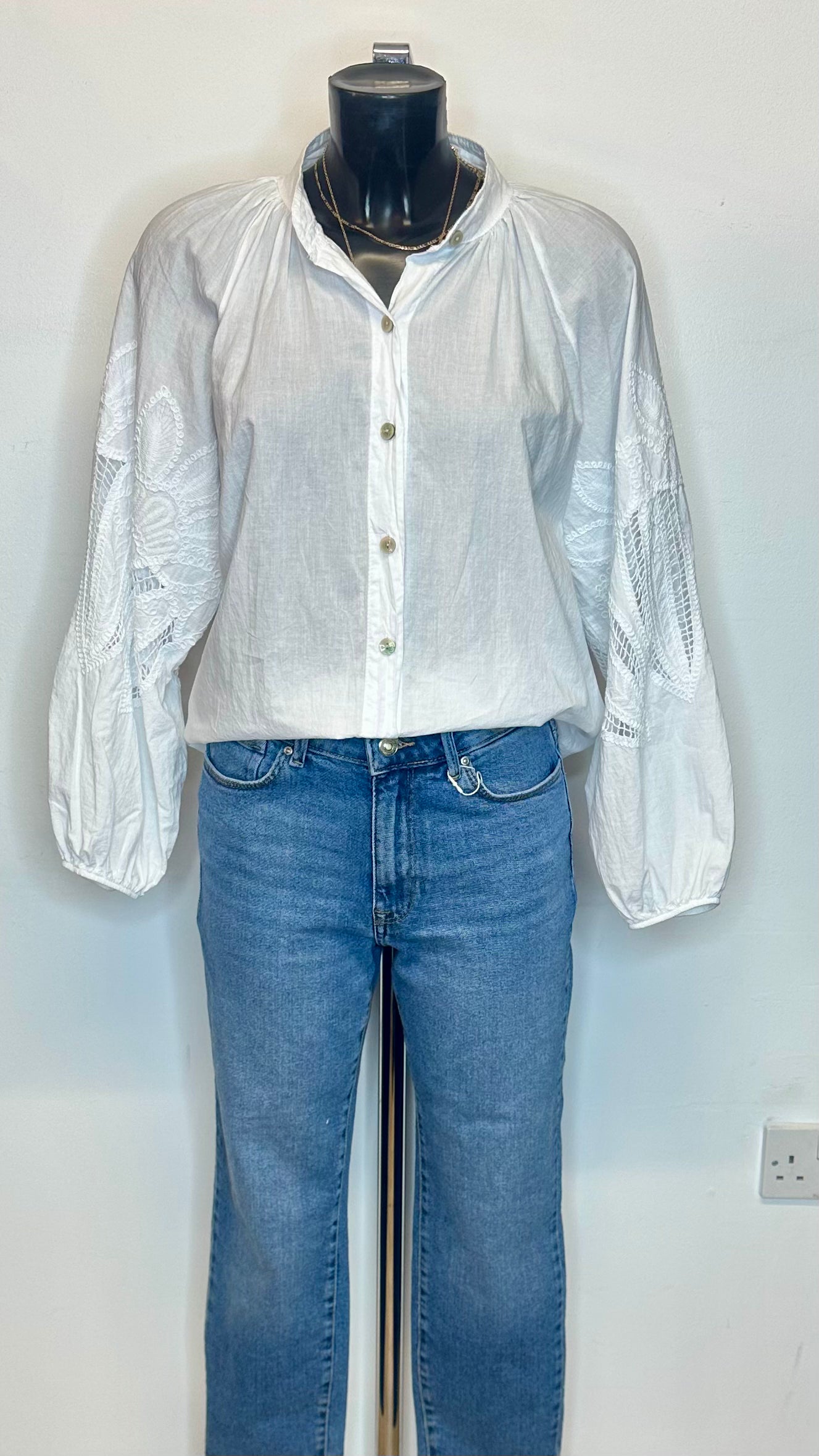 Embroidered Sleeve Shirt - White Colour
