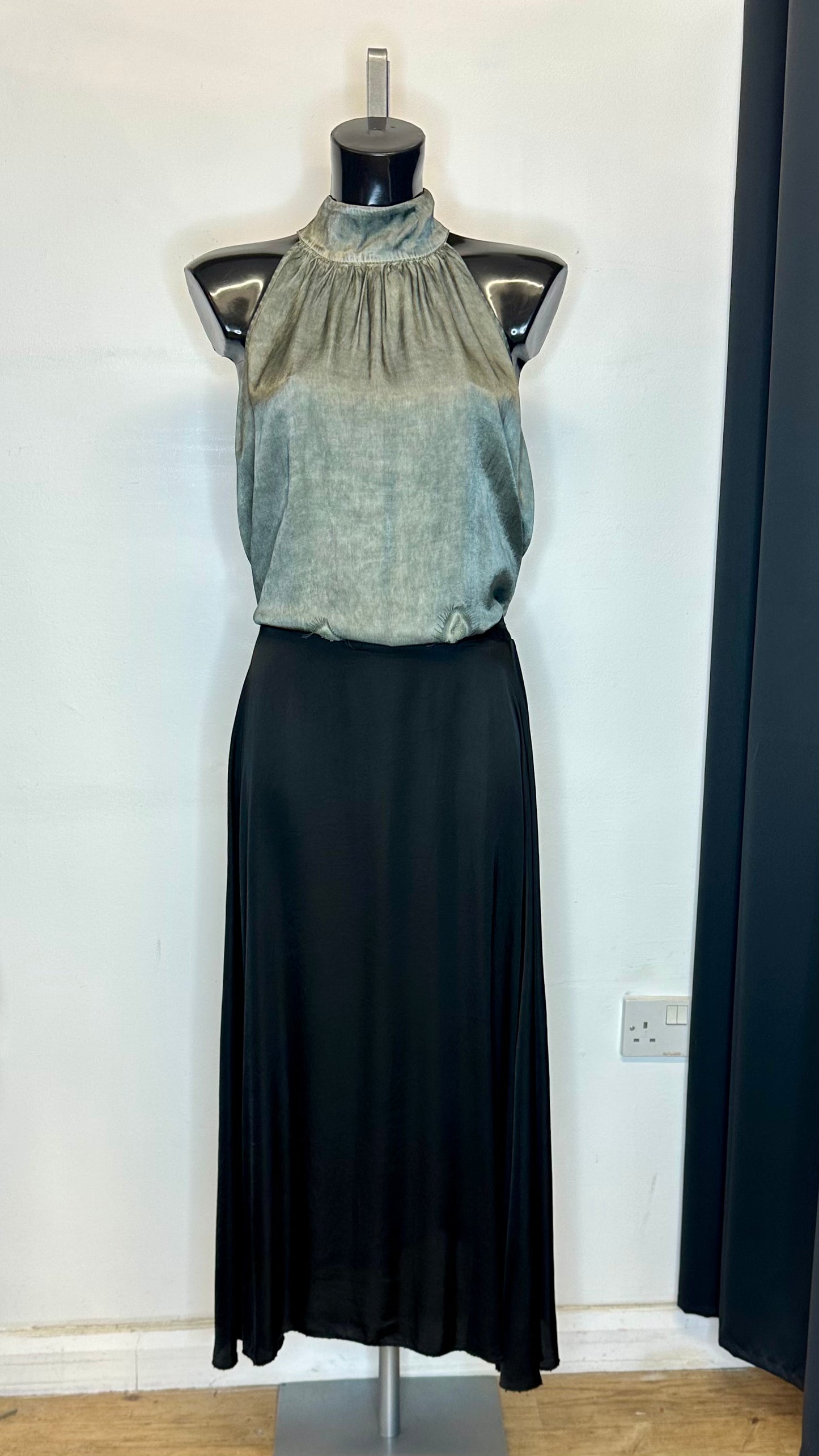 Satin Midi Skirt - Black Colour