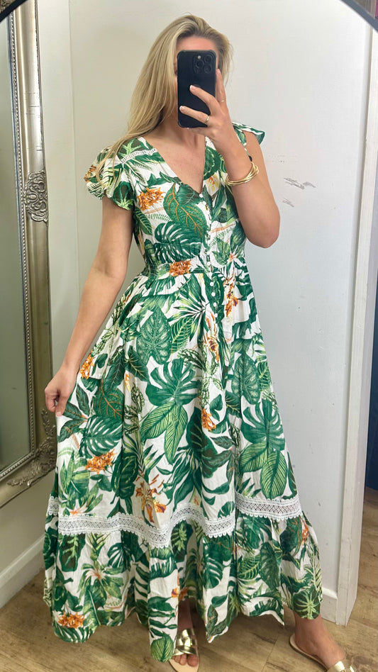 Green / Orange Tropical Dress
