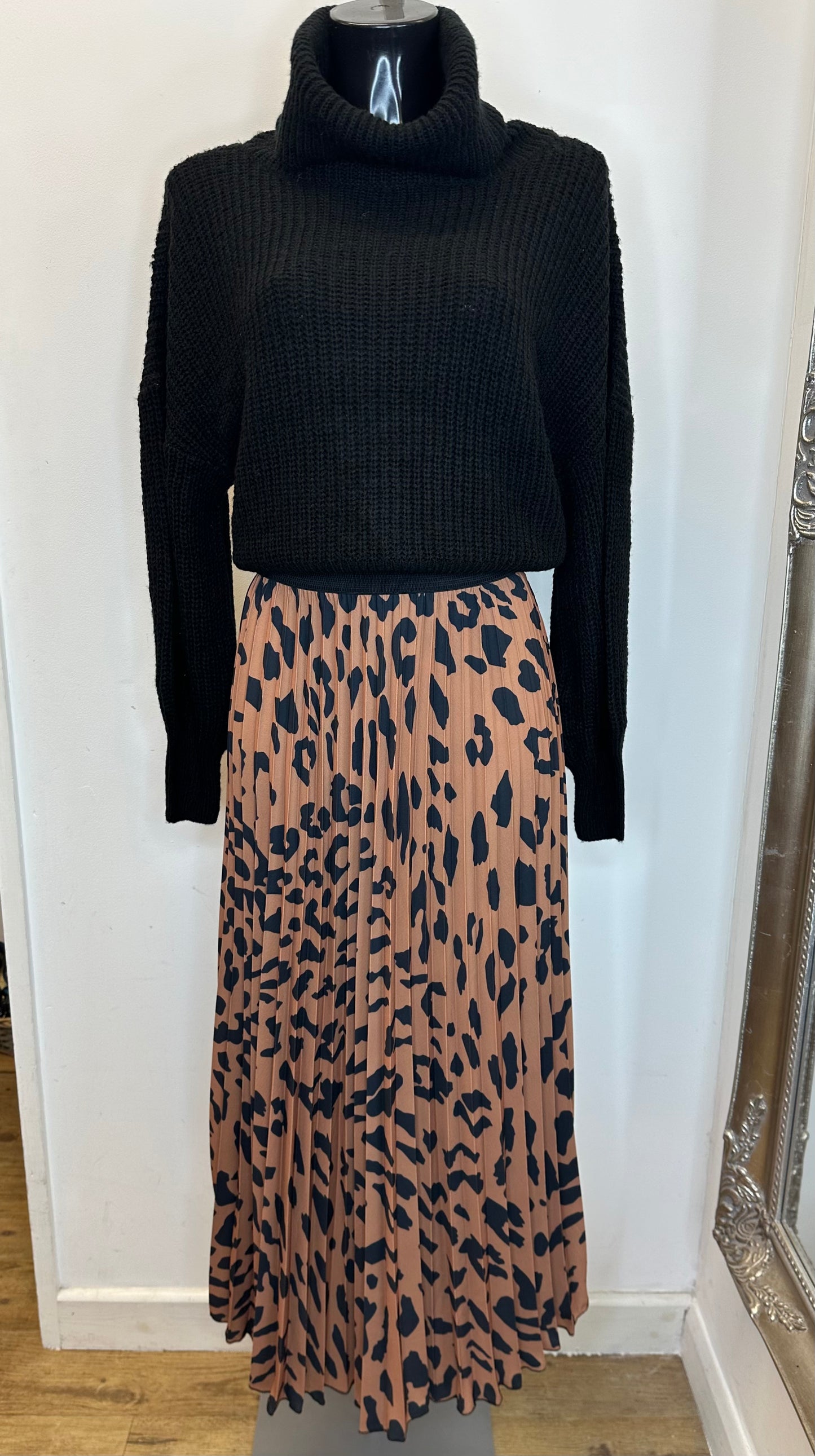 Animal print pleated skirt - Brown colour