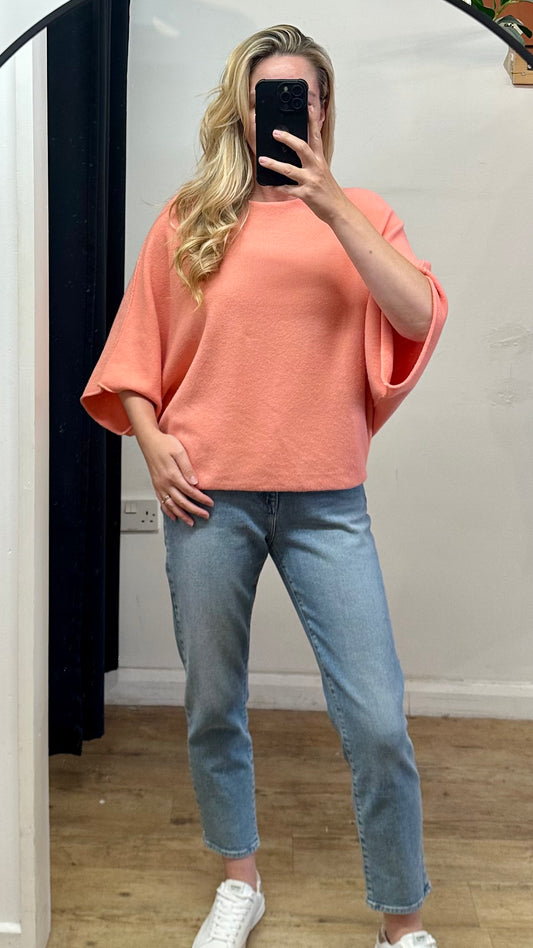 3/4 sleeve batwing soft knit - Coral colour