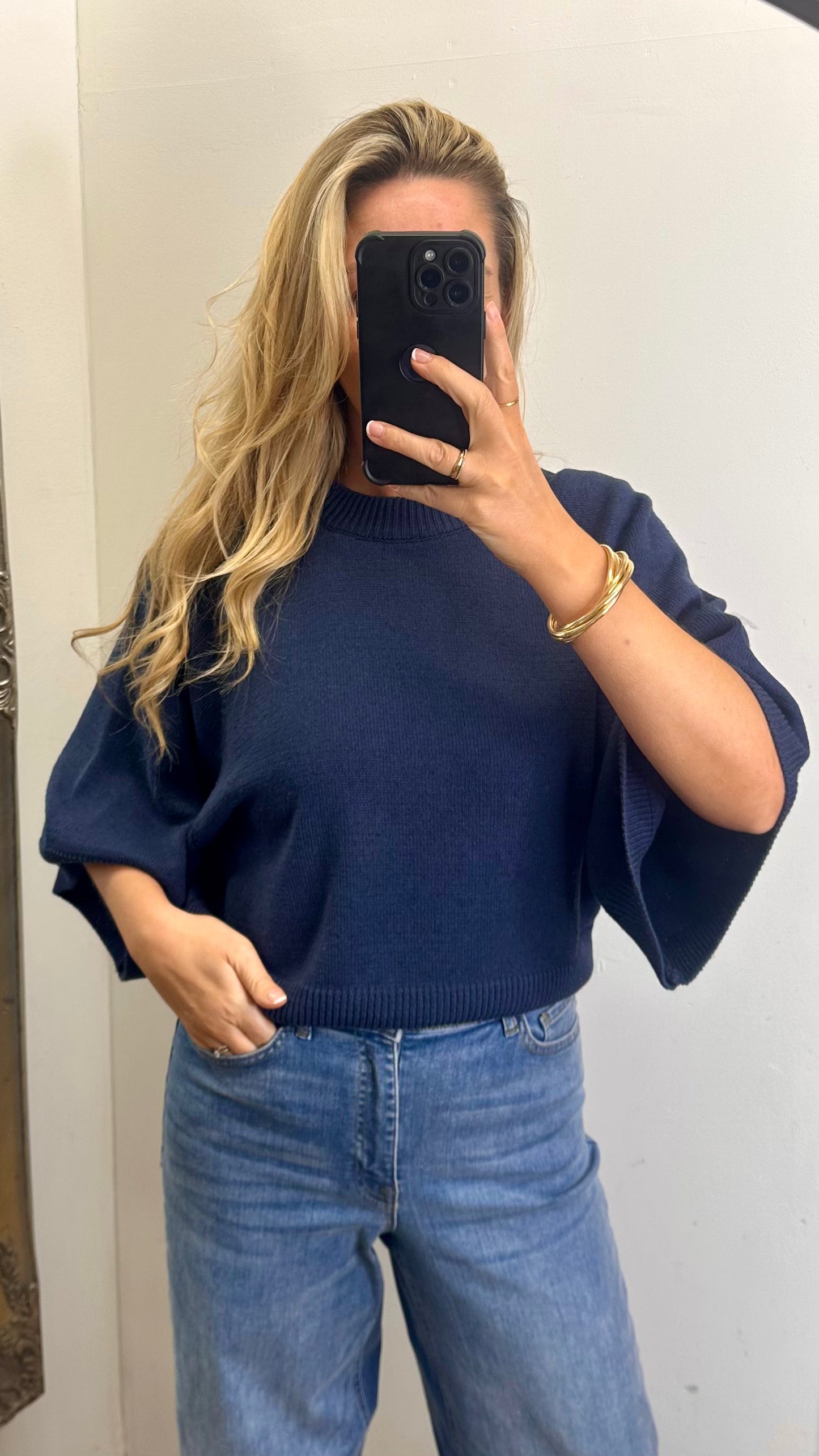 Navy wide sleeve knit