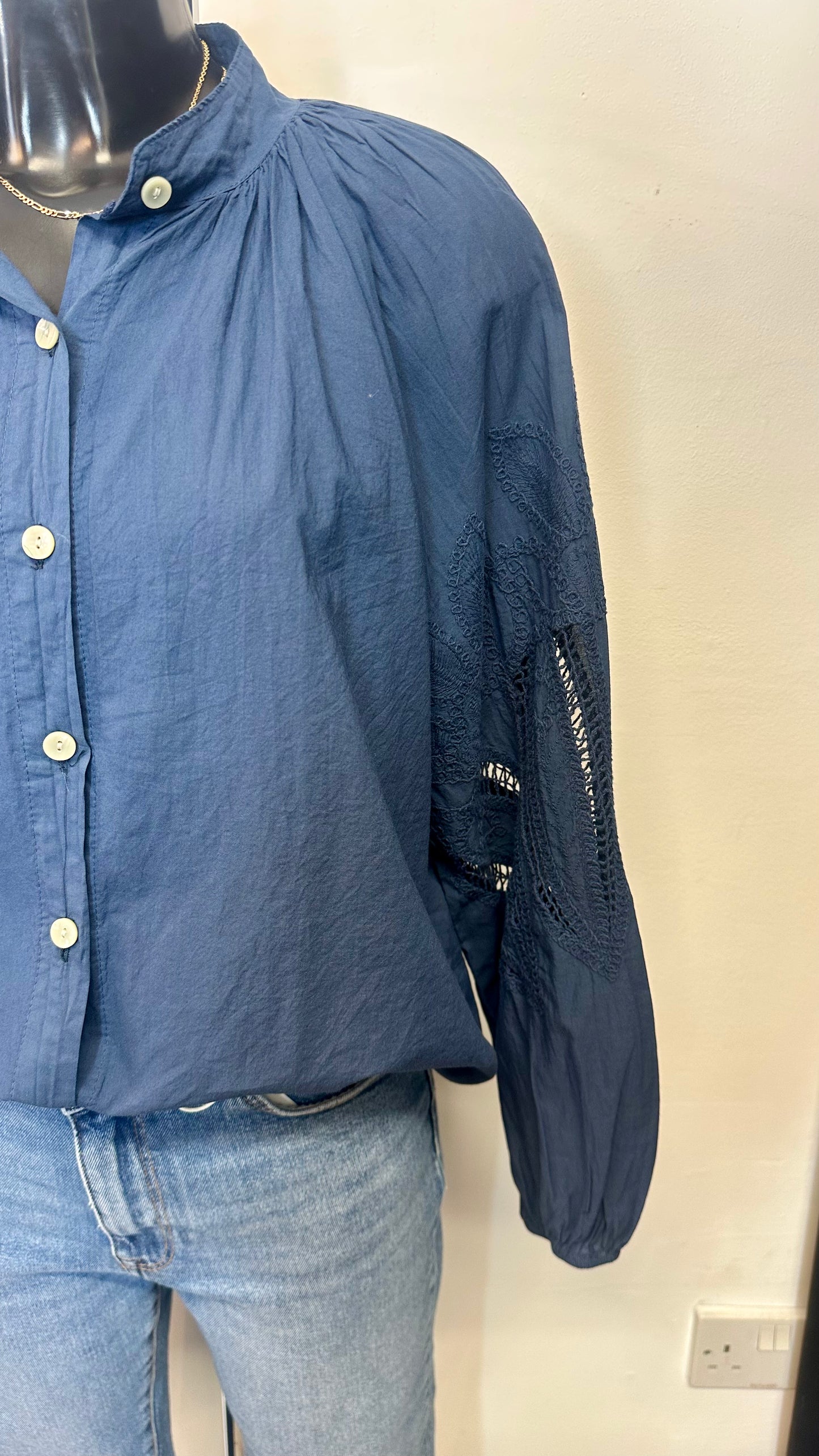 Embroidered Sleeve Shirt - Navy Colour