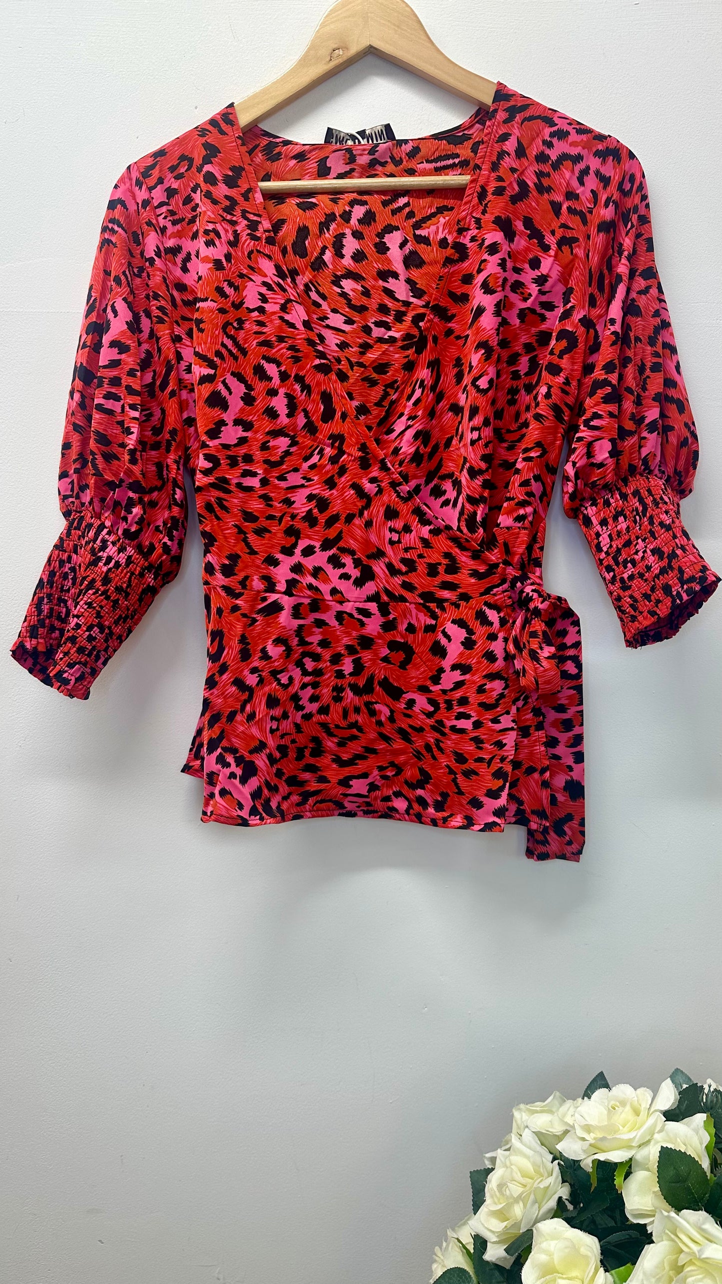 Red/Pink Animal Print Wrap Top