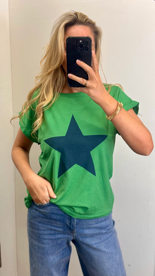 Green T-shirt - Navy Star Motif