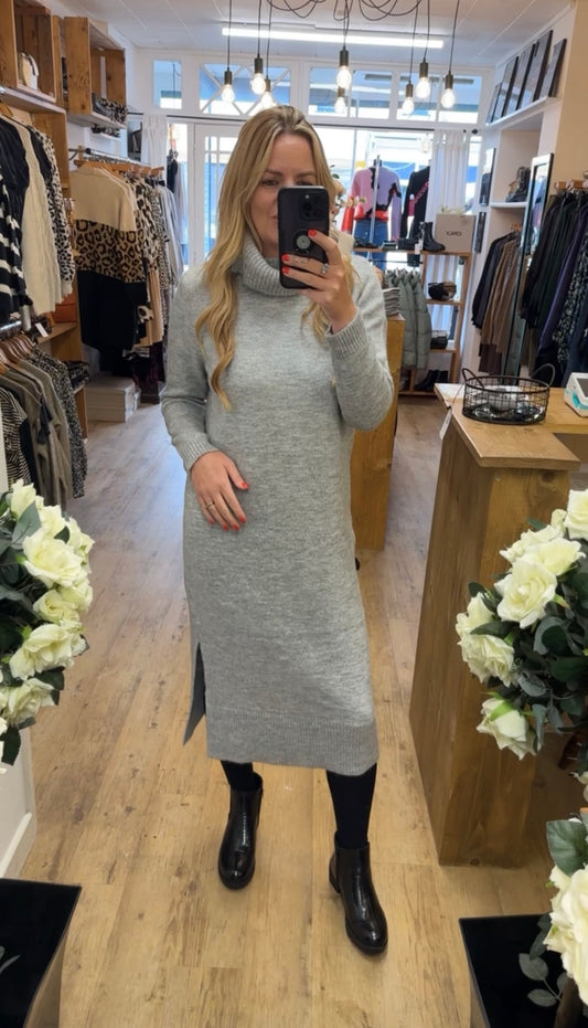 Roll neck long dress - Grey colour